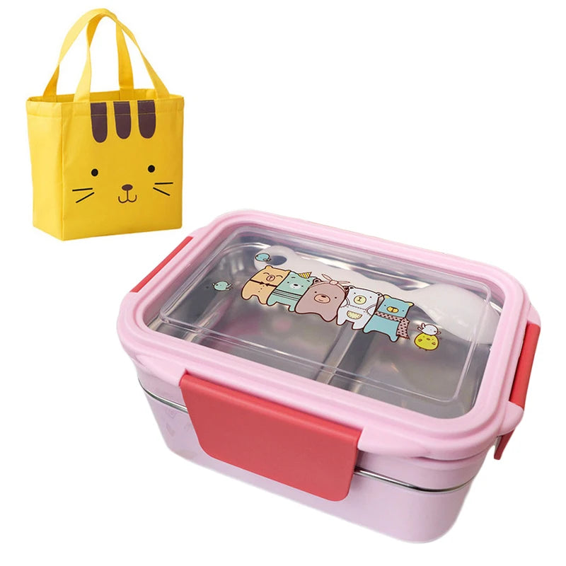 Cartoon Lunch Box Stainless Steel Double Layer Food Container Portable for Kids Kids Picnic School Bento Box