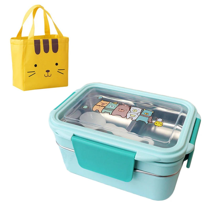 Cartoon Lunch Box Stainless Steel Double Layer Food Container Portable for Kids Kids Picnic School Bento Box