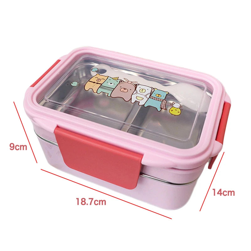 Cartoon Lunch Box Stainless Steel Double Layer Food Container Portable for Kids Kids Picnic School Bento Box